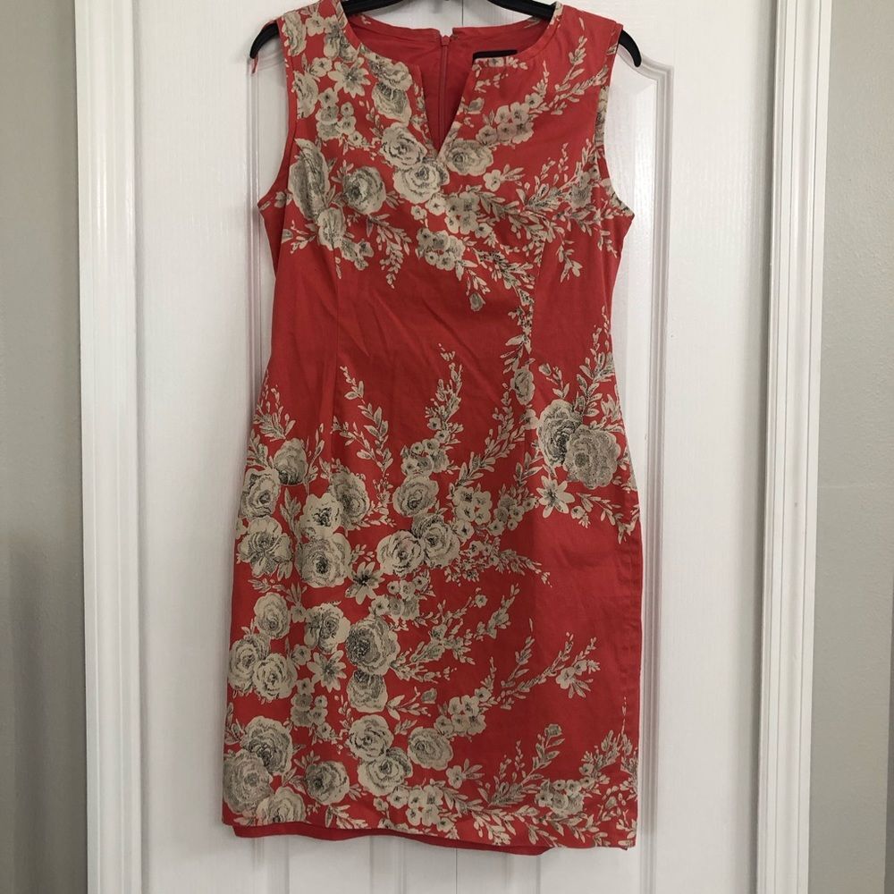 Adrianna Papell womens floral sleeveless sheath dress coral/cream 10 officecore
